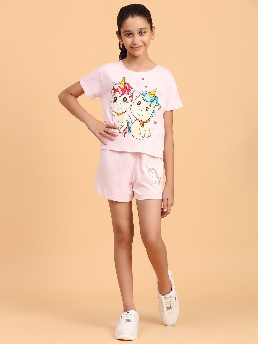 

Ninos Dreams Girls Printed T-shirt with Shorts, Pink