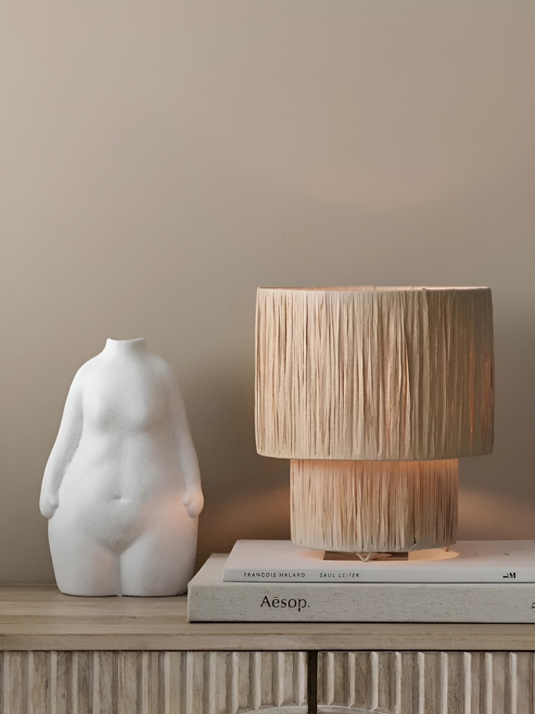 

akway Camel Brown Textured Bamboo Contemporary Cylindrical Shaped Table Lamp