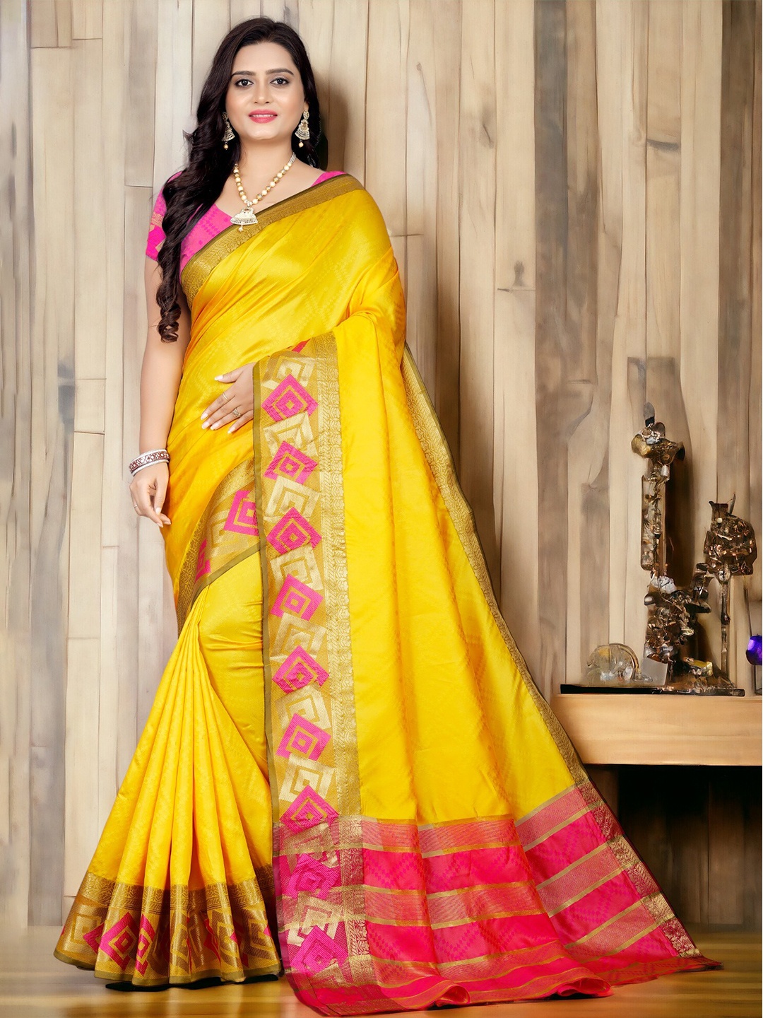 

CARTYSHOP Woven Design Zari Banarasi Saree, Yellow