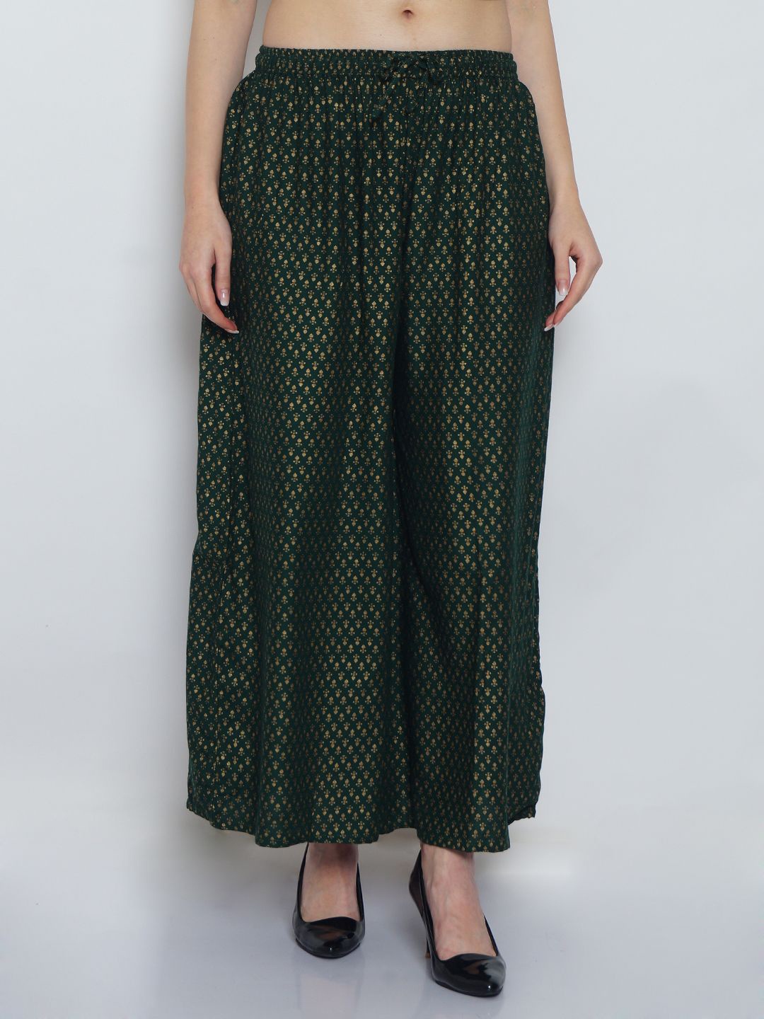 

Jinfo Women Ethnic Motifs Printed Knitted Palazzos, Green