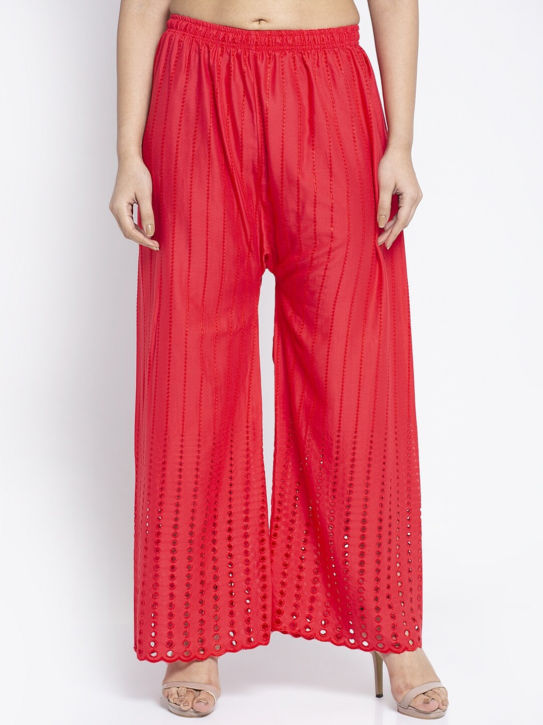 

Jinfo Women Knitted Palazzos, Red