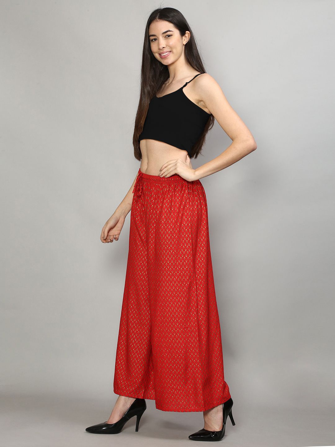 

Jinfo Women Ethnic Motifs Printed Knitted Palazzos, Red