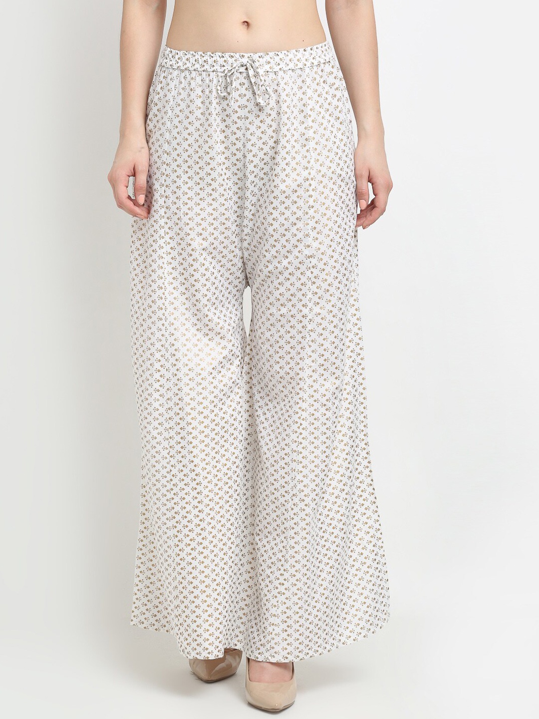 

Jinfo Women Ethnic Motifs Printed Knitted Palazzos, White