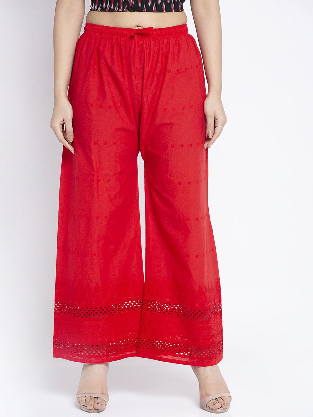 

Jinfo Women Floral Knitted Palazzos, Red