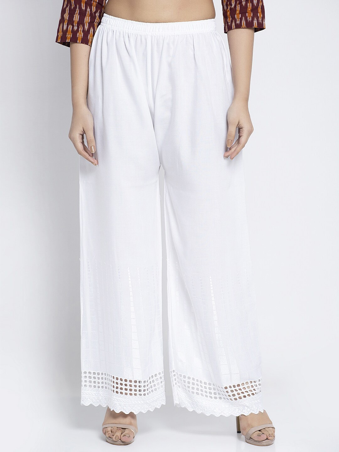 

Jinfo Women Hem Design Knitted Palazzos, White