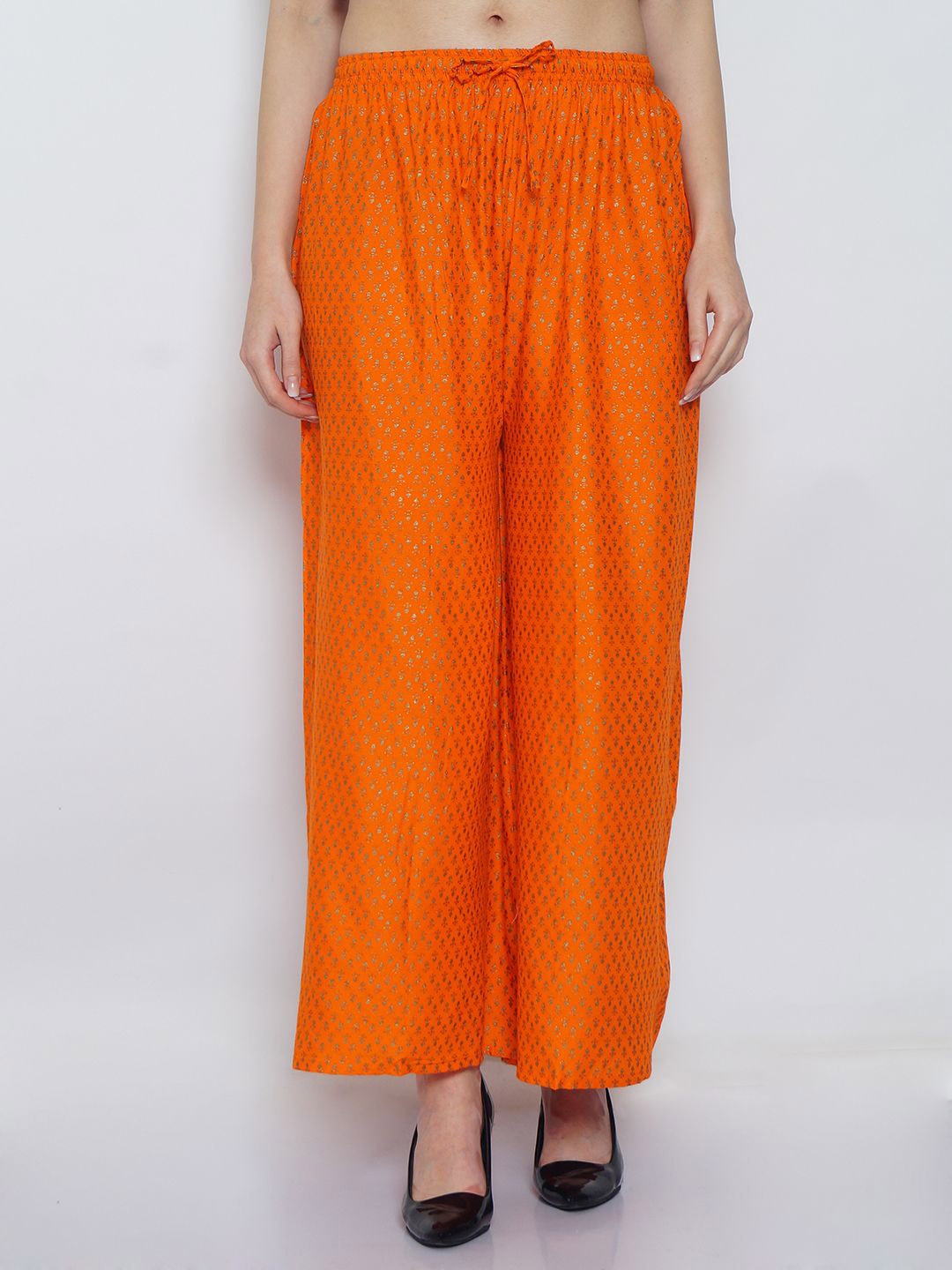 

Jinfo Women Ethnic Motifs Printed Knitted Palazzos, Orange