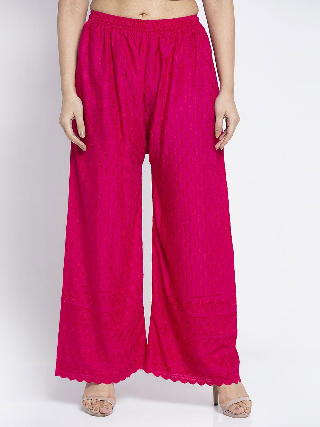 

Jinfo Women Floral Knitted Palazzos, Pink