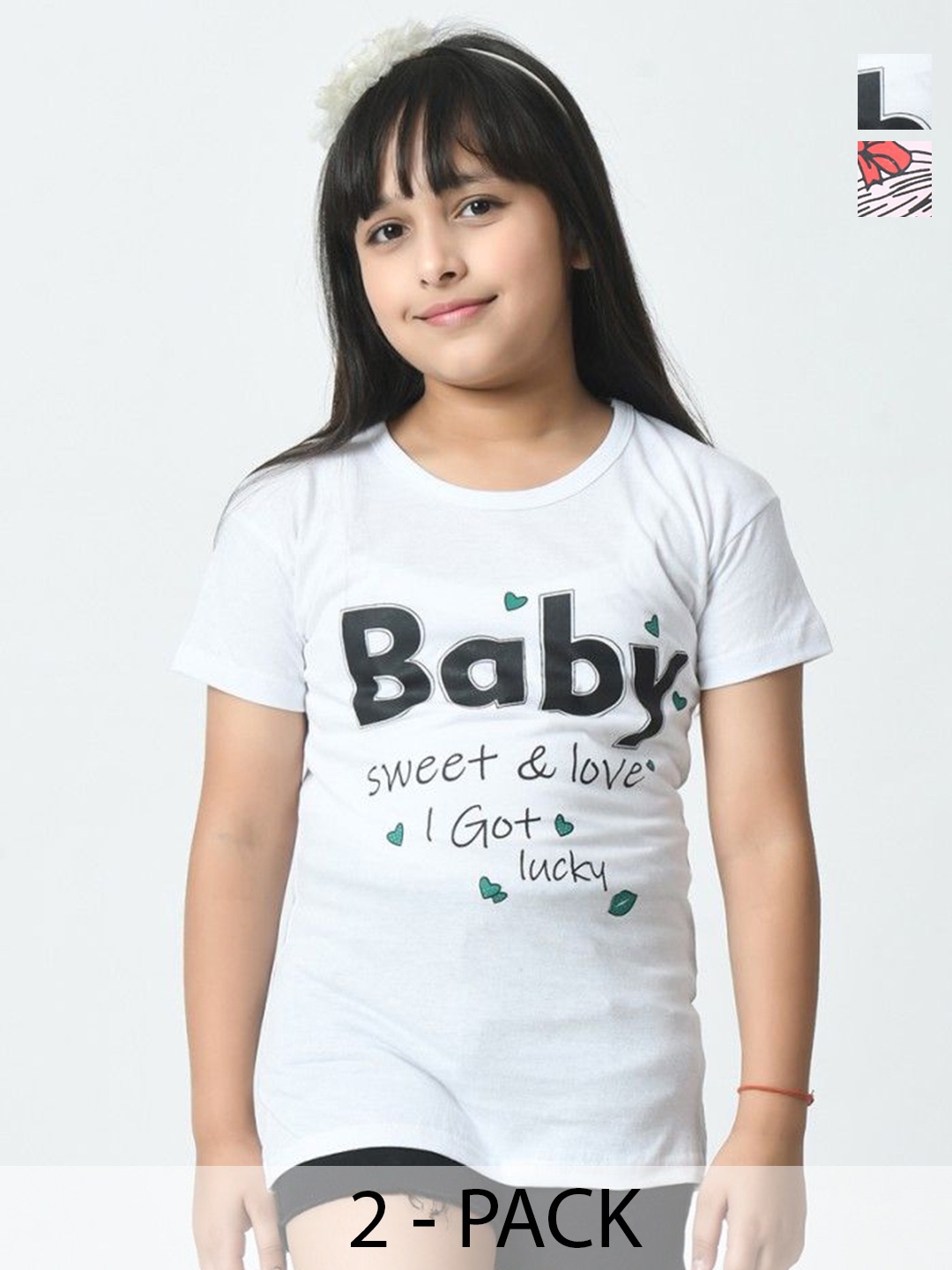 

BAESD Pack of 2 Girls Typography Printed Raw Edge T-shirt, White