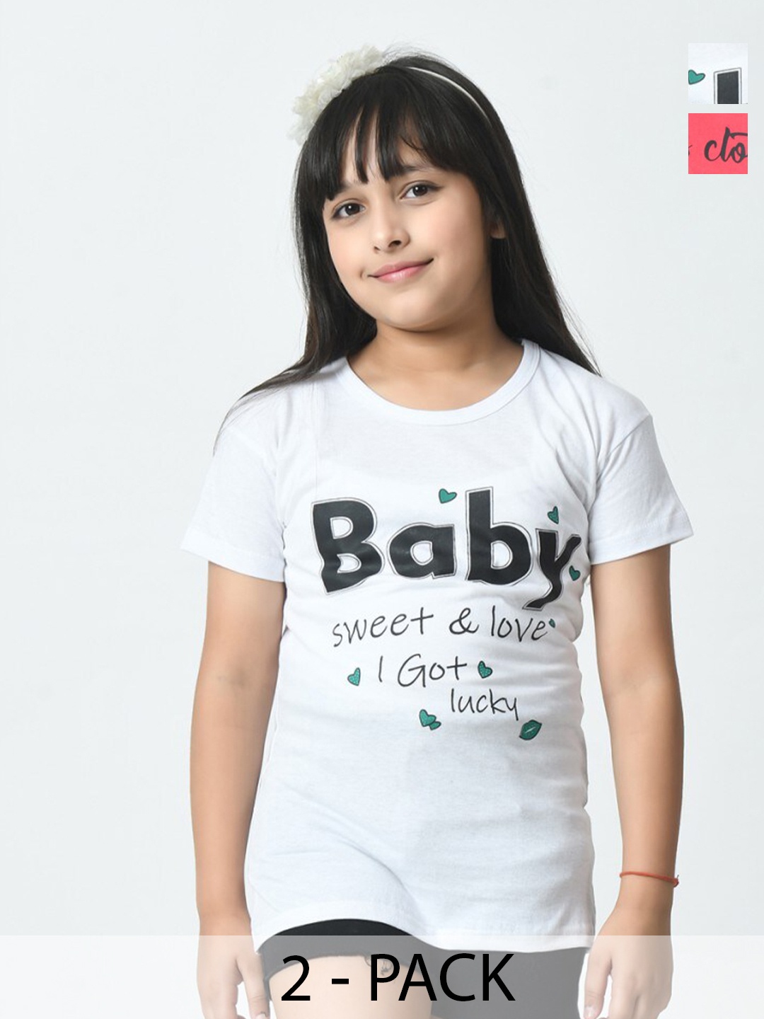 

BAESD Girls Typography 2 Printed Applique cottonT-shirt, Multi