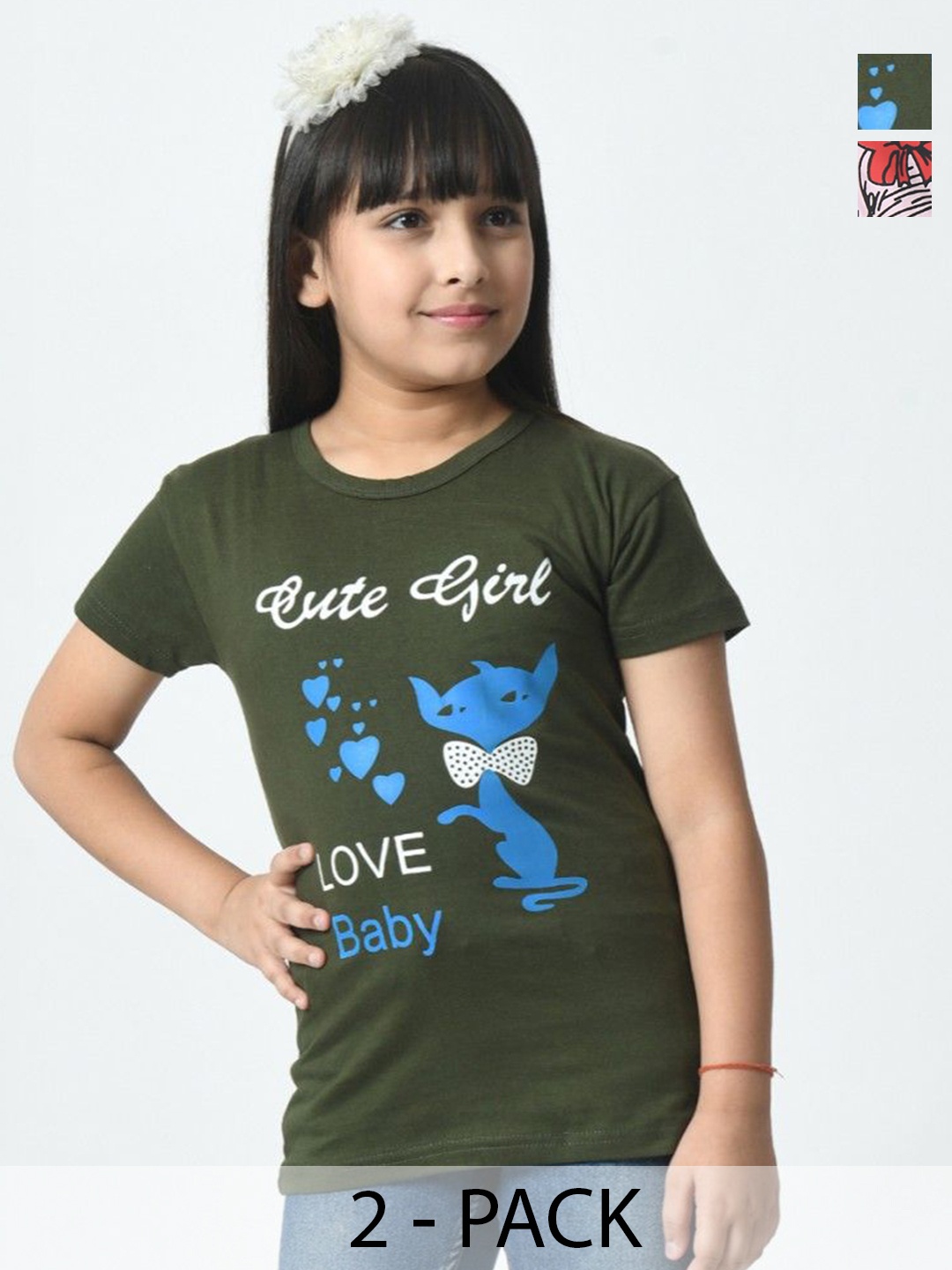 

BAESD Girls Pack of 2 Printed Applique T-shirt, Multi