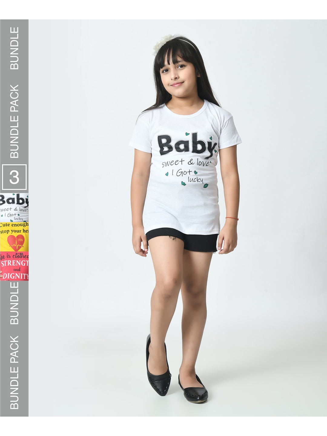 

BAESD Girls Pack of 3 Typography Printed Raw Edge T-shirt, White