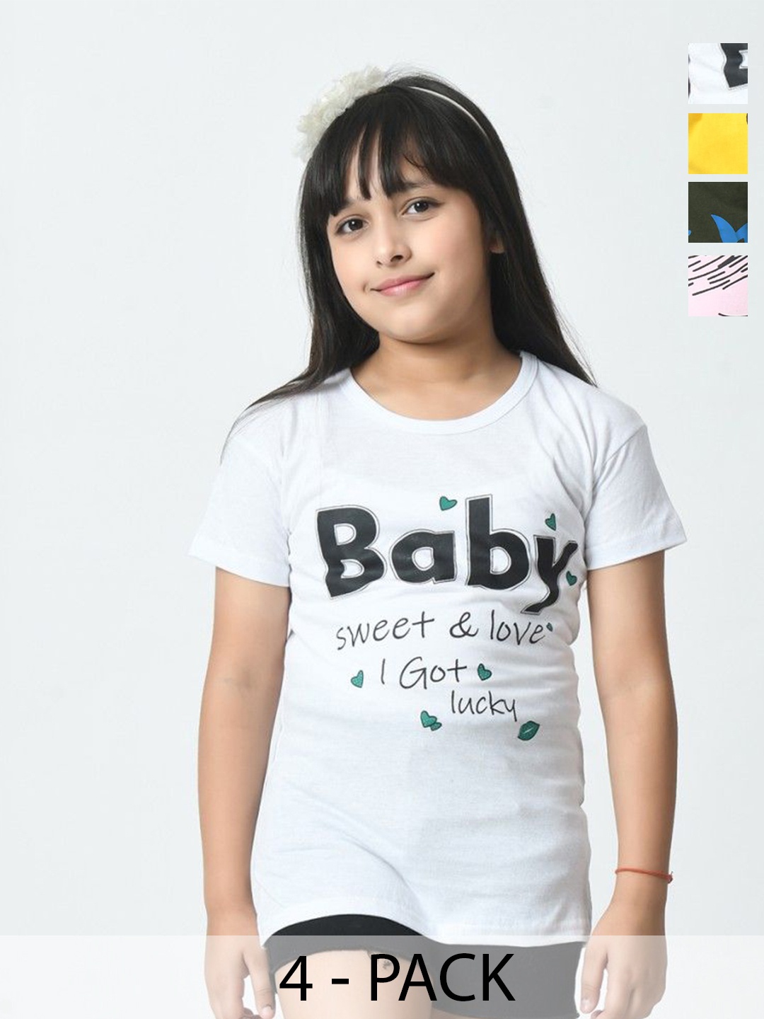 

BAESD Girls Typography 4 Printed Applique cotton T-shirt, Multi