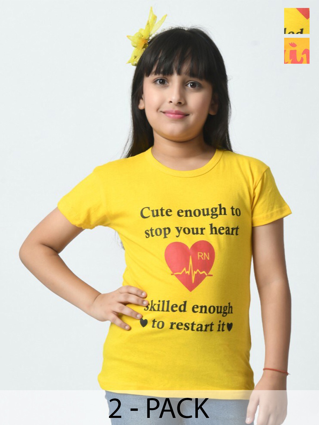 BAESD Girls Typography 2 Printed cotton T-shirt, Multi