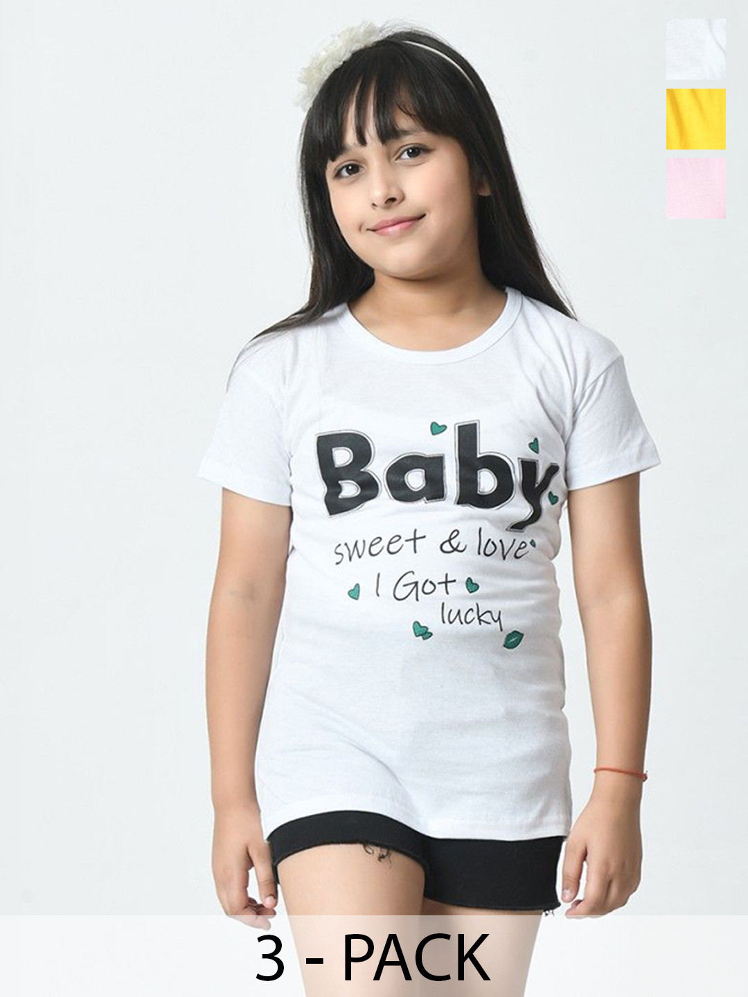 

BAESD Girls Typography 3 Printed Applique T-shirt, Multi
