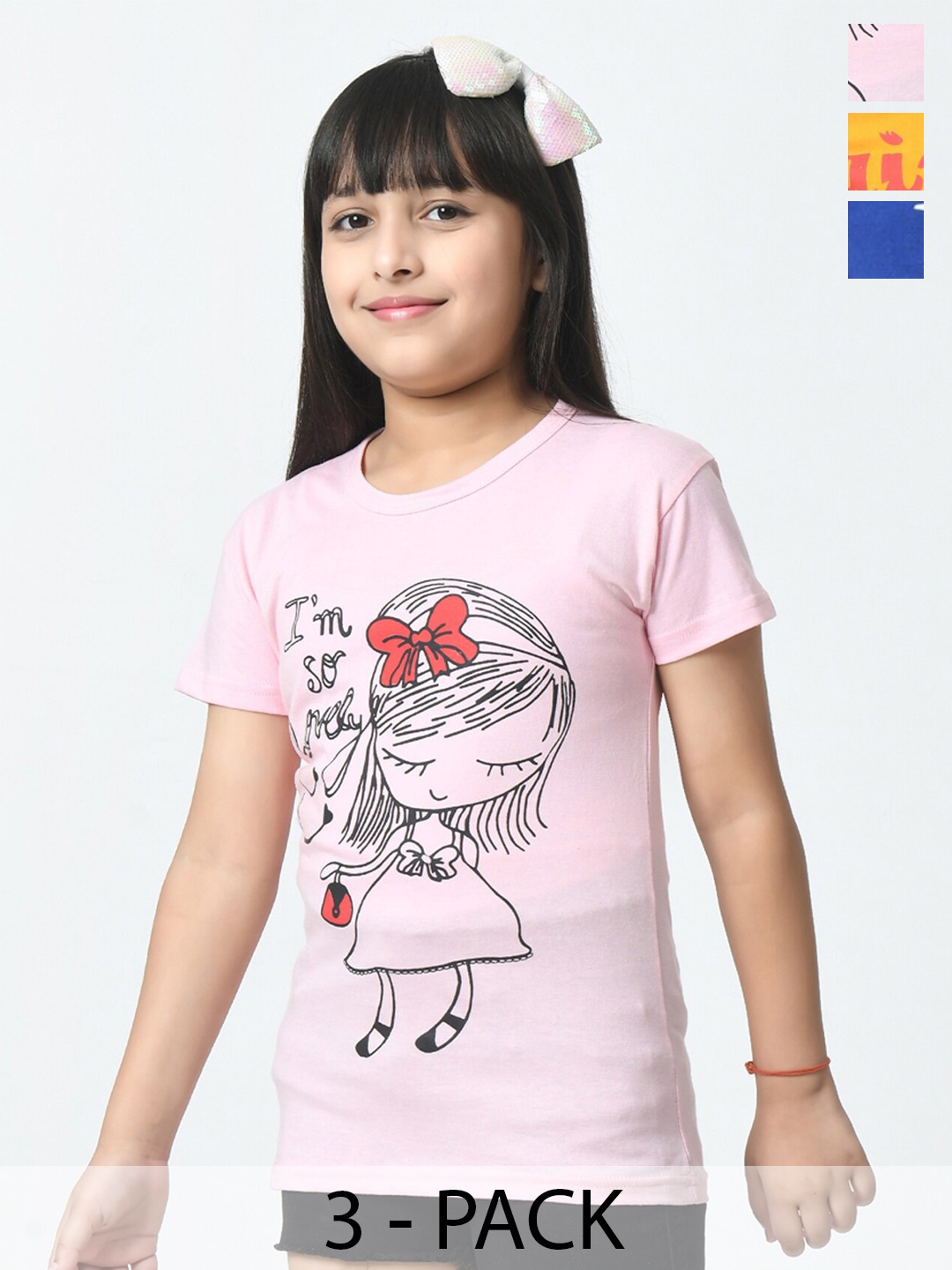 

BAESD Pack of 3 Girls Typography Printed T-shirt, Pink
