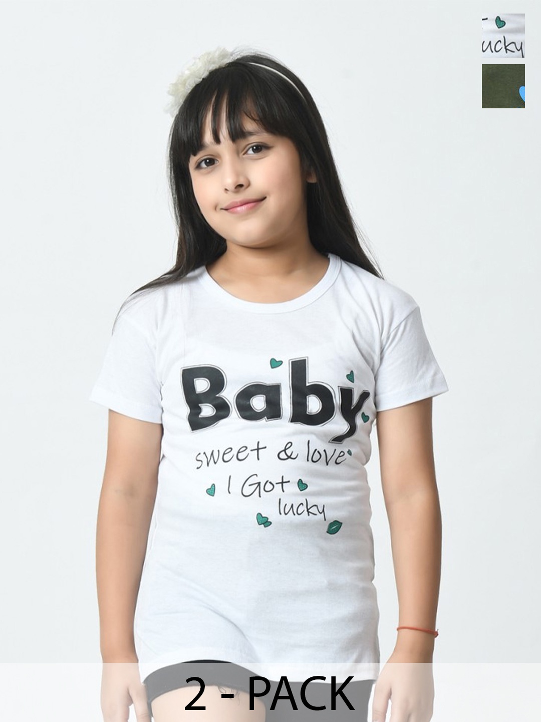 

BAESD Pack Of 2 Girls Typography Chest Printed Half Sleeves T-shirt, Multi