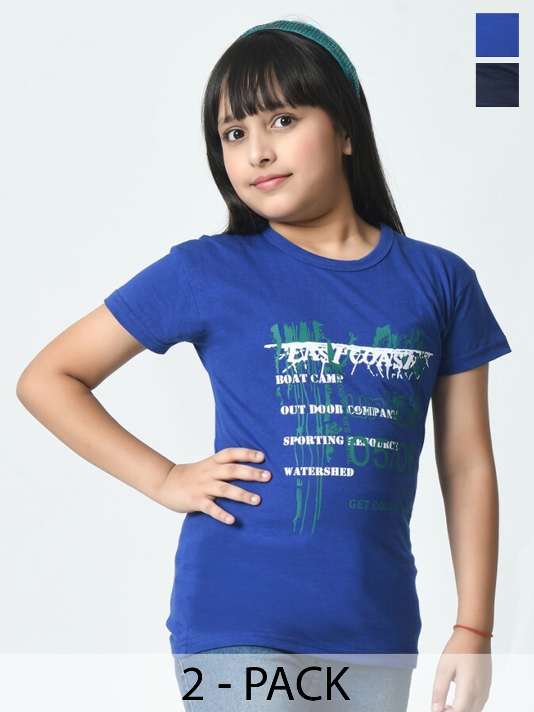 

BAESD Pack Of 2 Girls Typography Chest Printed Half Sleeves T-shirt, Multi