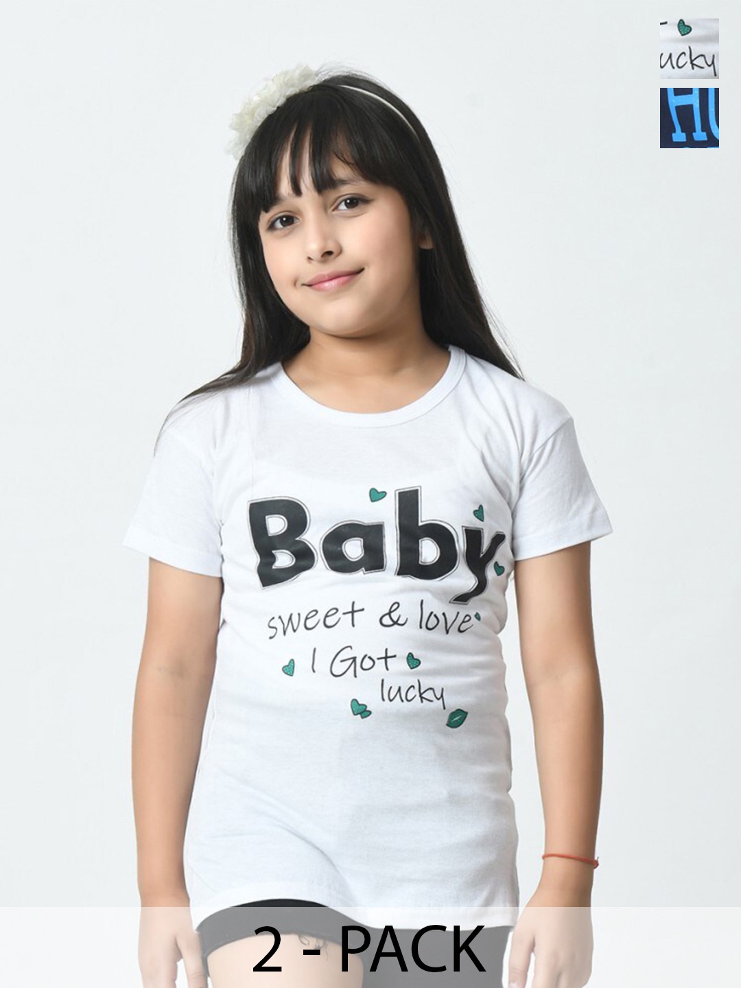 

BAESD Girls Typography Printed Pack of 2 Raw Edge T-shirt, White