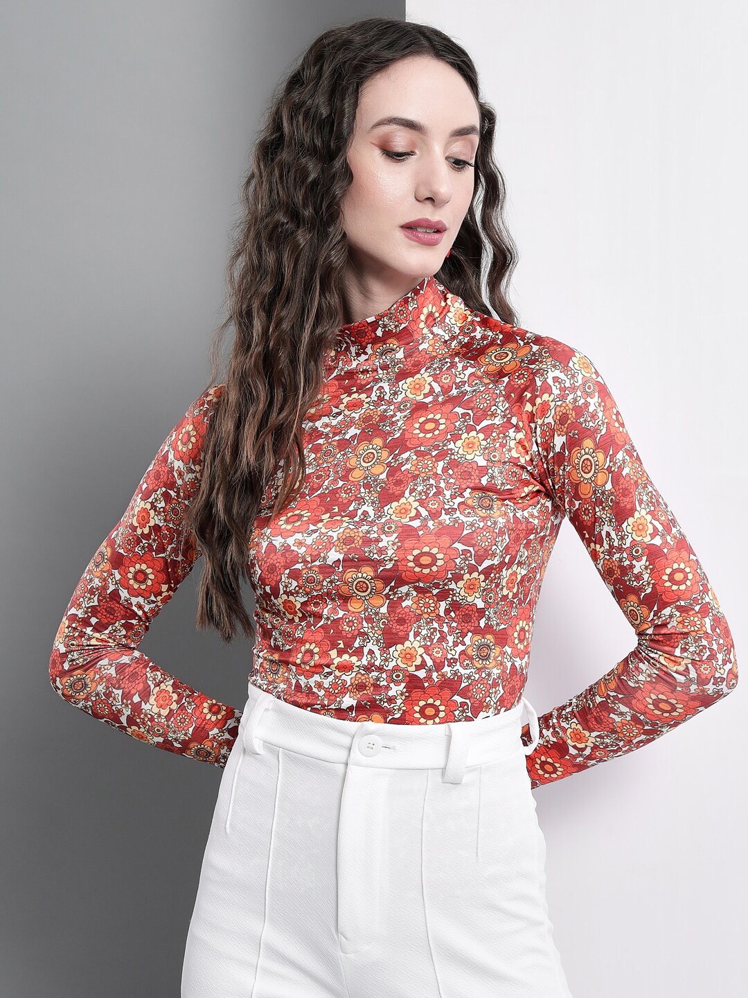 

TANDUL Floral Print Shirt Style Top, Red