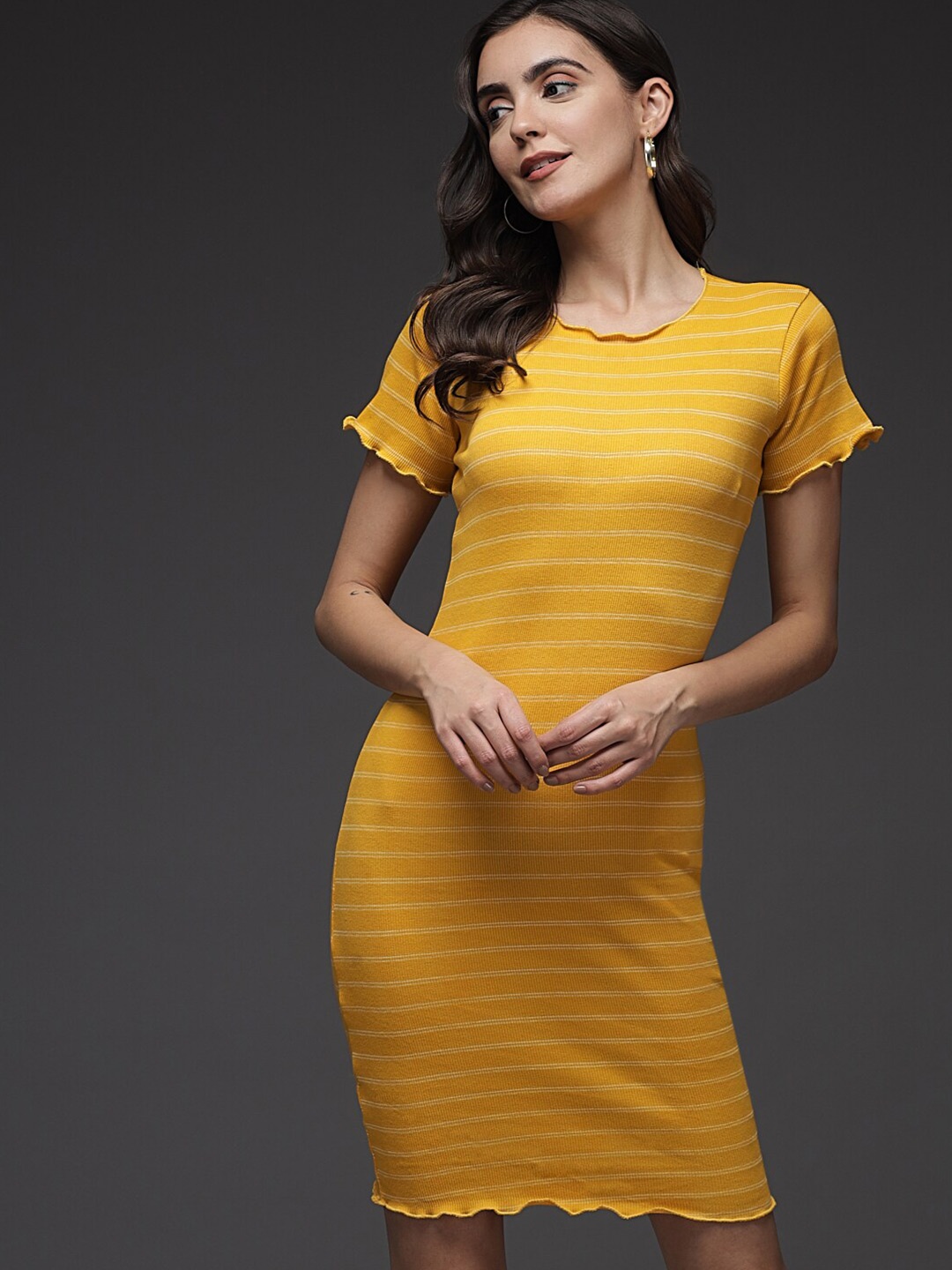

TANDUL Striped Crepe Sheath Dress, Yellow