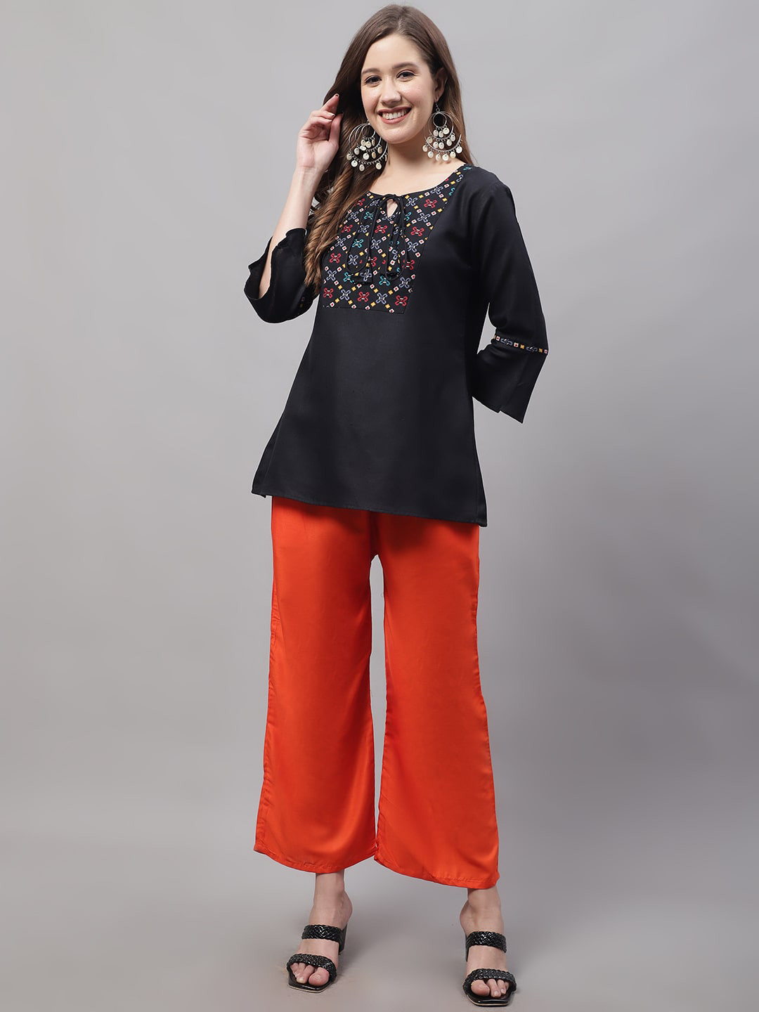 

GRACIT Women Orange Knitted Ethnic palazzo with Side pocket