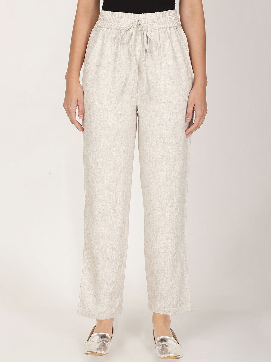 

FUTURO Women Mid Rise Casual Solid Natural Trousers, Off white