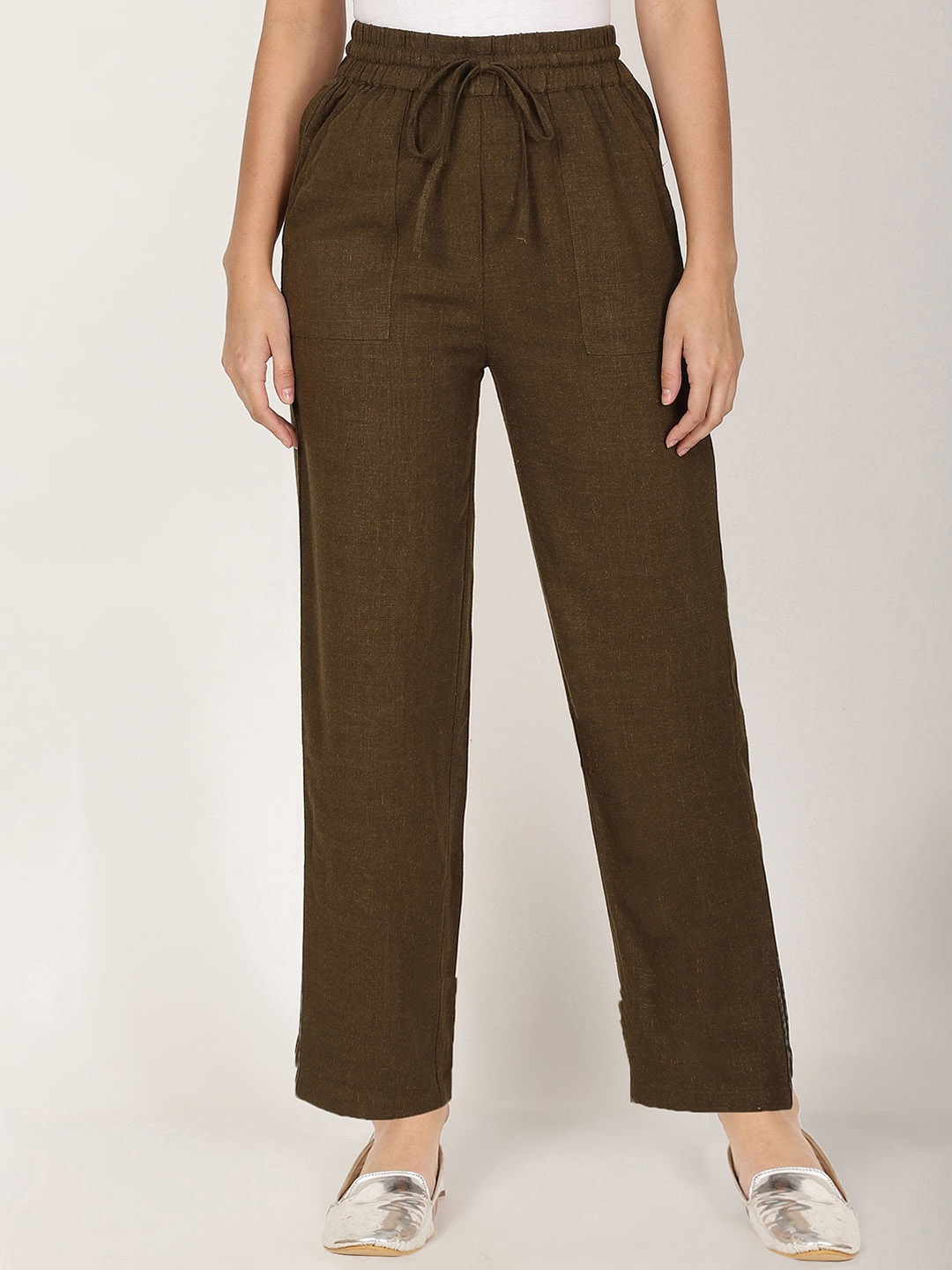 

FUTURO Women Relaxed Straight Leg Trousers, Olive
