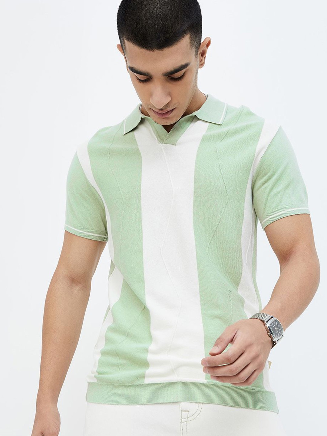 

Forca by Lifestyle Men Striped Polo Collar T-shirt, Olive