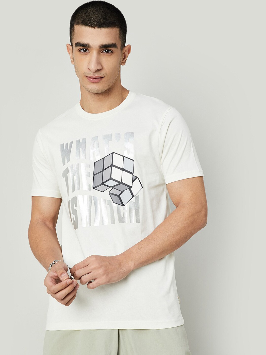 

Forca by Lifestyle Men Typography Printed T-shirt, Off white