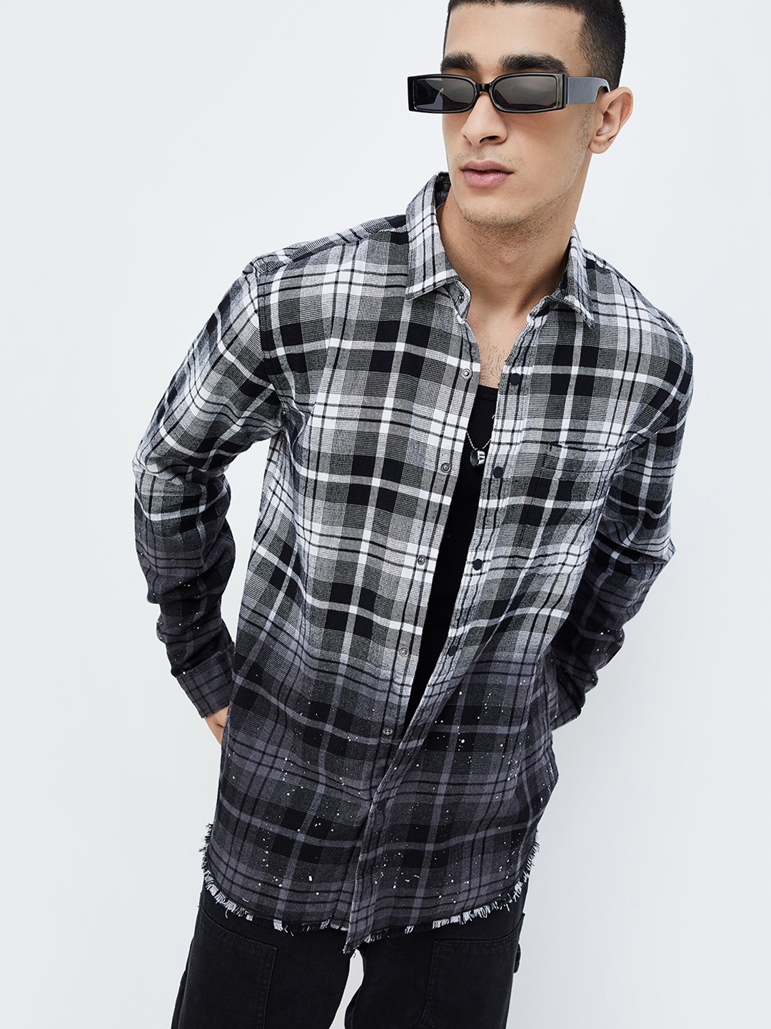 

Forca by Lifestyle Men Tartan Checks Opaque Checked Casual Shirt, Black