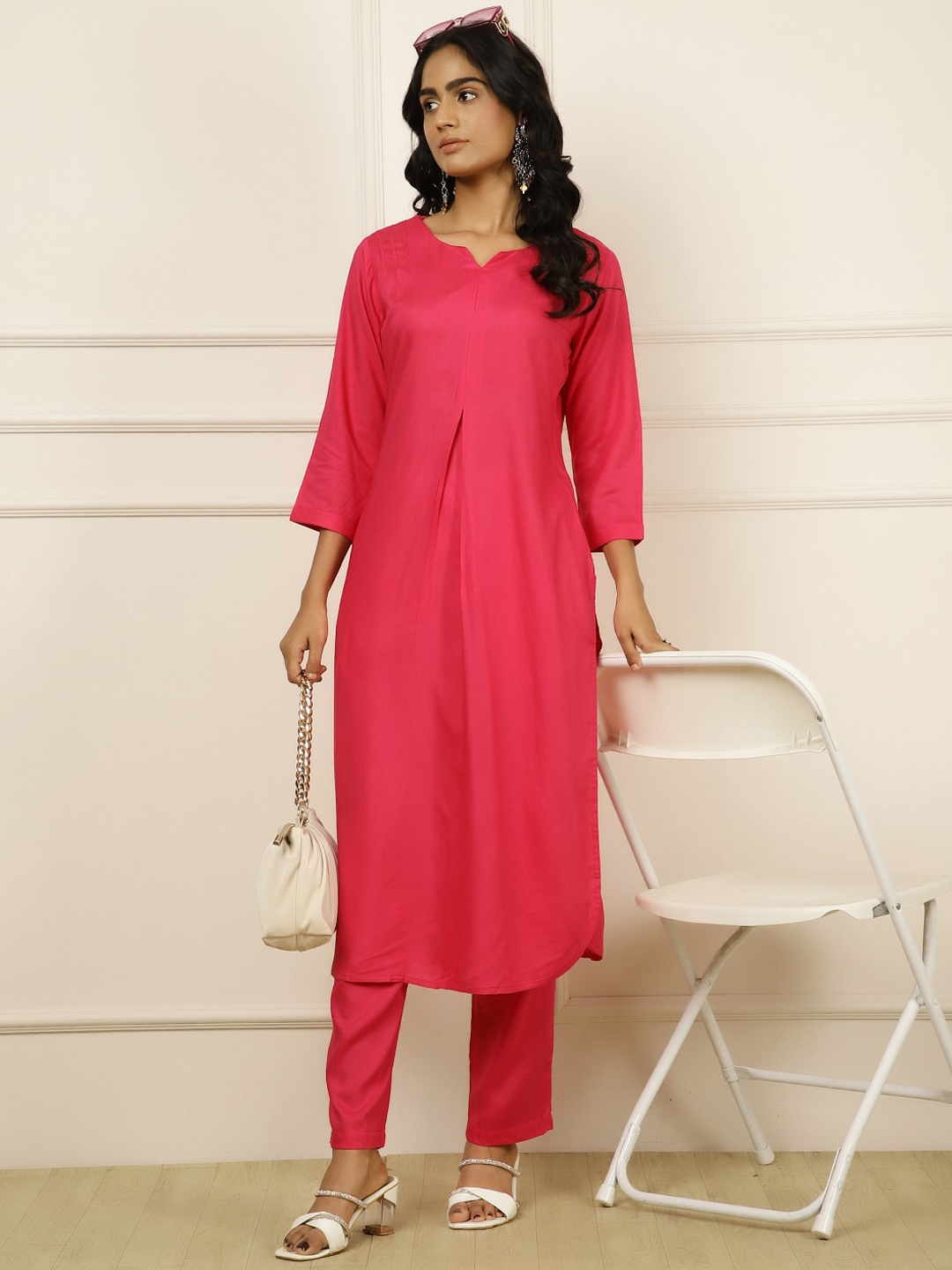 

Jaipur Kurti Women Regular Kurta with Trousers, Fuchsia