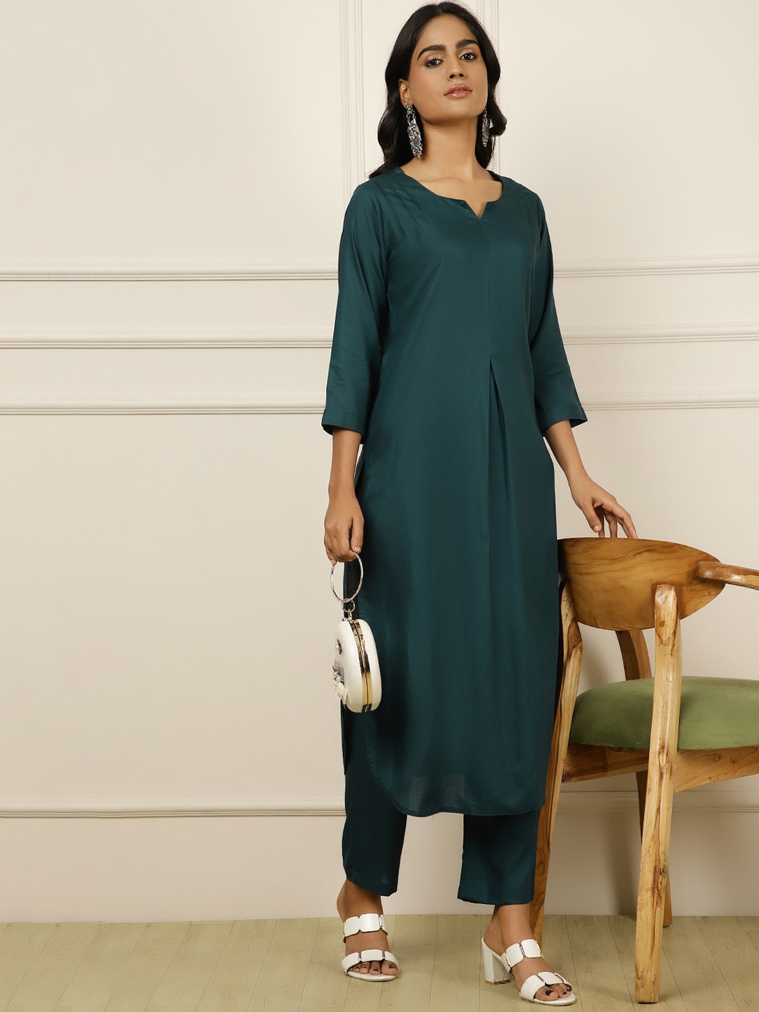 

Jaipur Kurti Women Regular Kurta with Trousers, Sea green