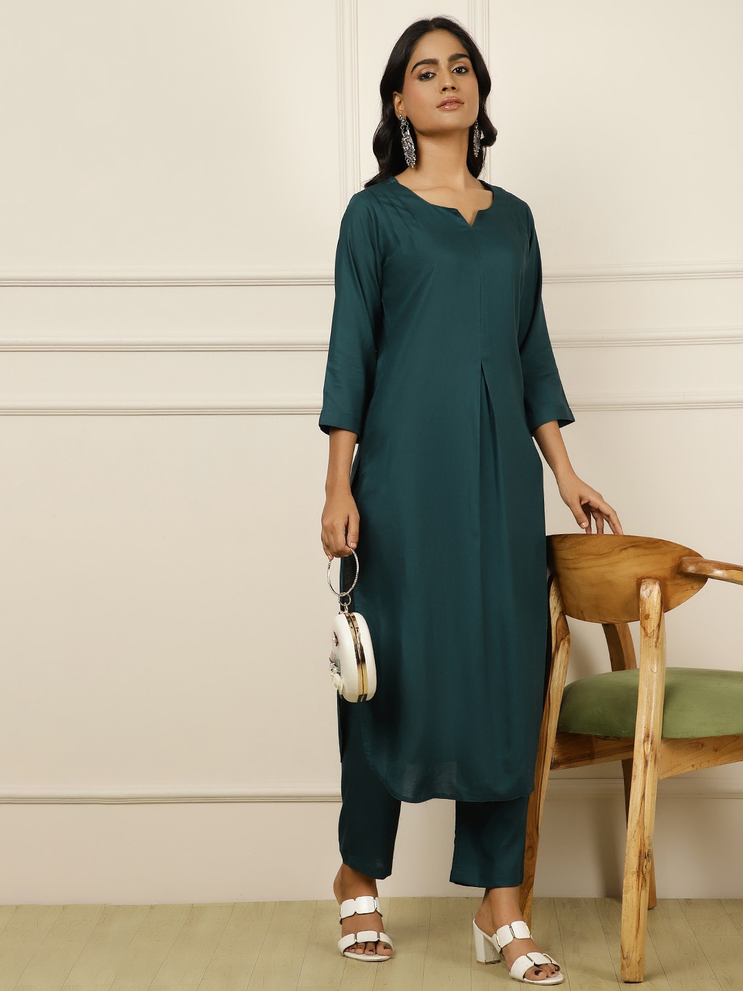 

Jaipur Kurti Women Regular Kurta with Trousers, Sea green