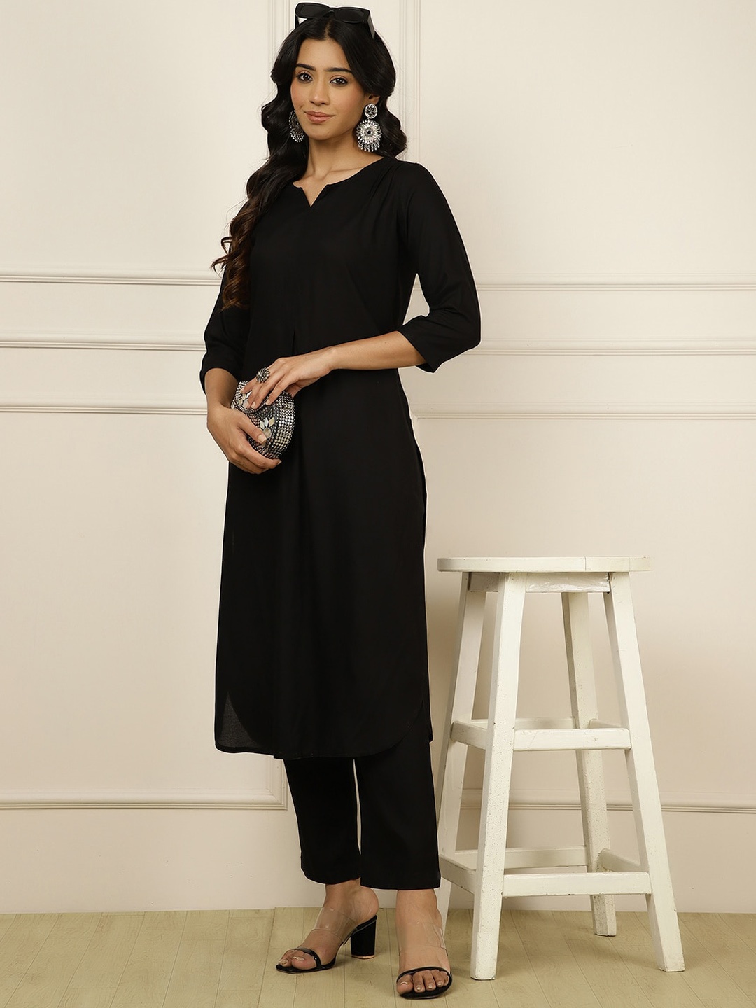 

Jaipur Kurti Women Regular Kurta with Trousers, Black