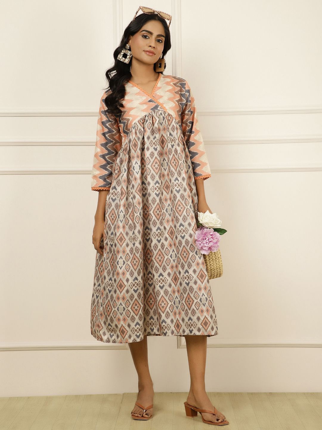 

Jaipur Kurti Print A-Line Midi Dress, Peach