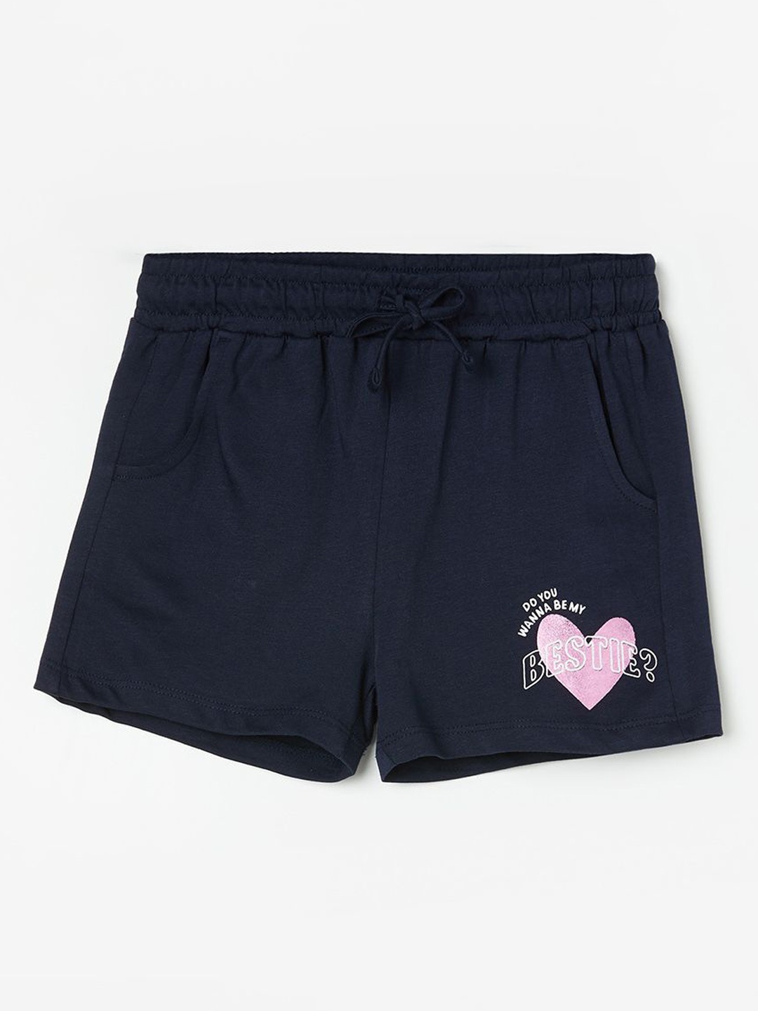 

Fame Forever by Lifestyle Girls Printed Mid-Rise Pure Cotton Shorts, Navy blue