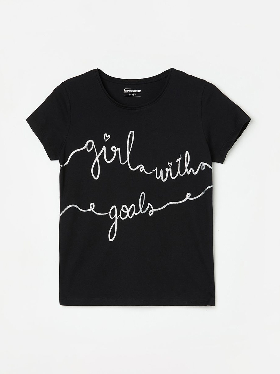 

Fame Forever by Lifestyle Girls pure cotton graphic printed raw edge T-shirt, Black