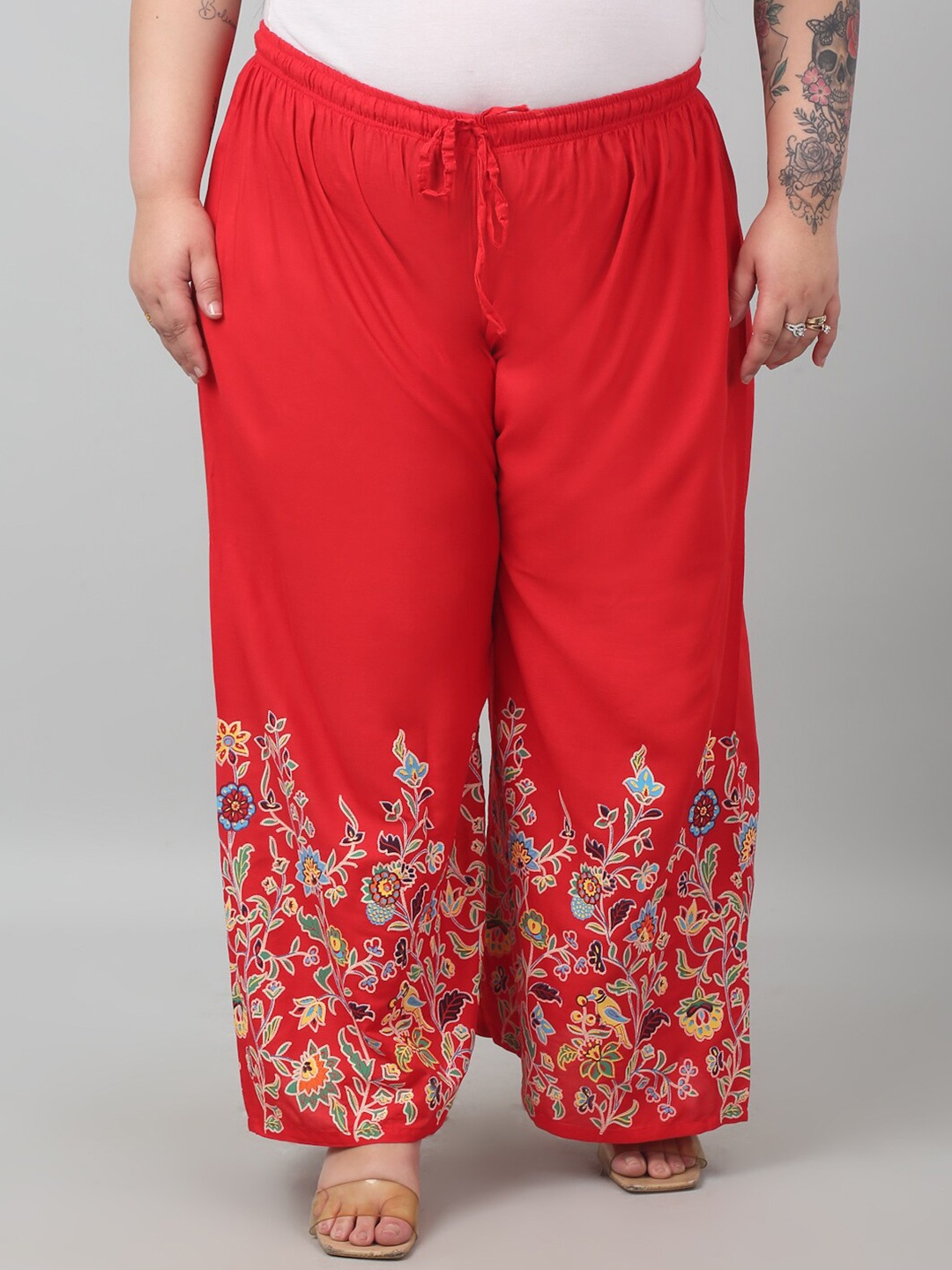 

Trend Level Women Floral Printed Knitted Ethnic Palazzos, Red