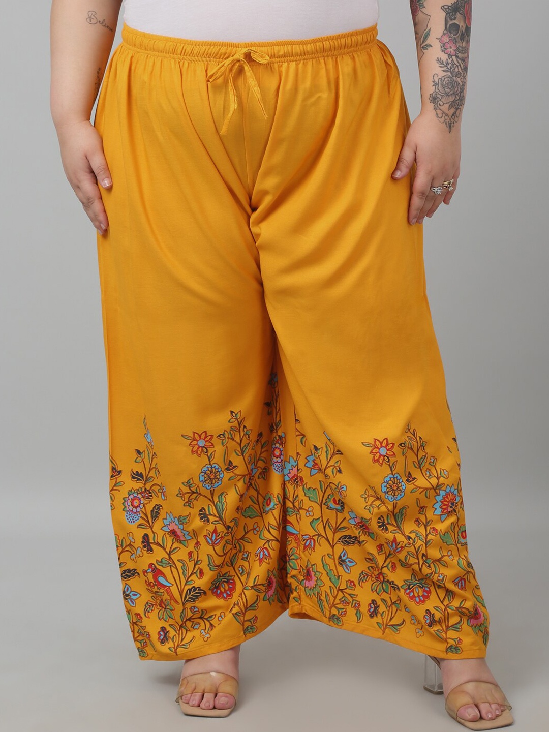 

Trend Level Women Floral Printed Knitted Ethnic Palazzos, Mustard