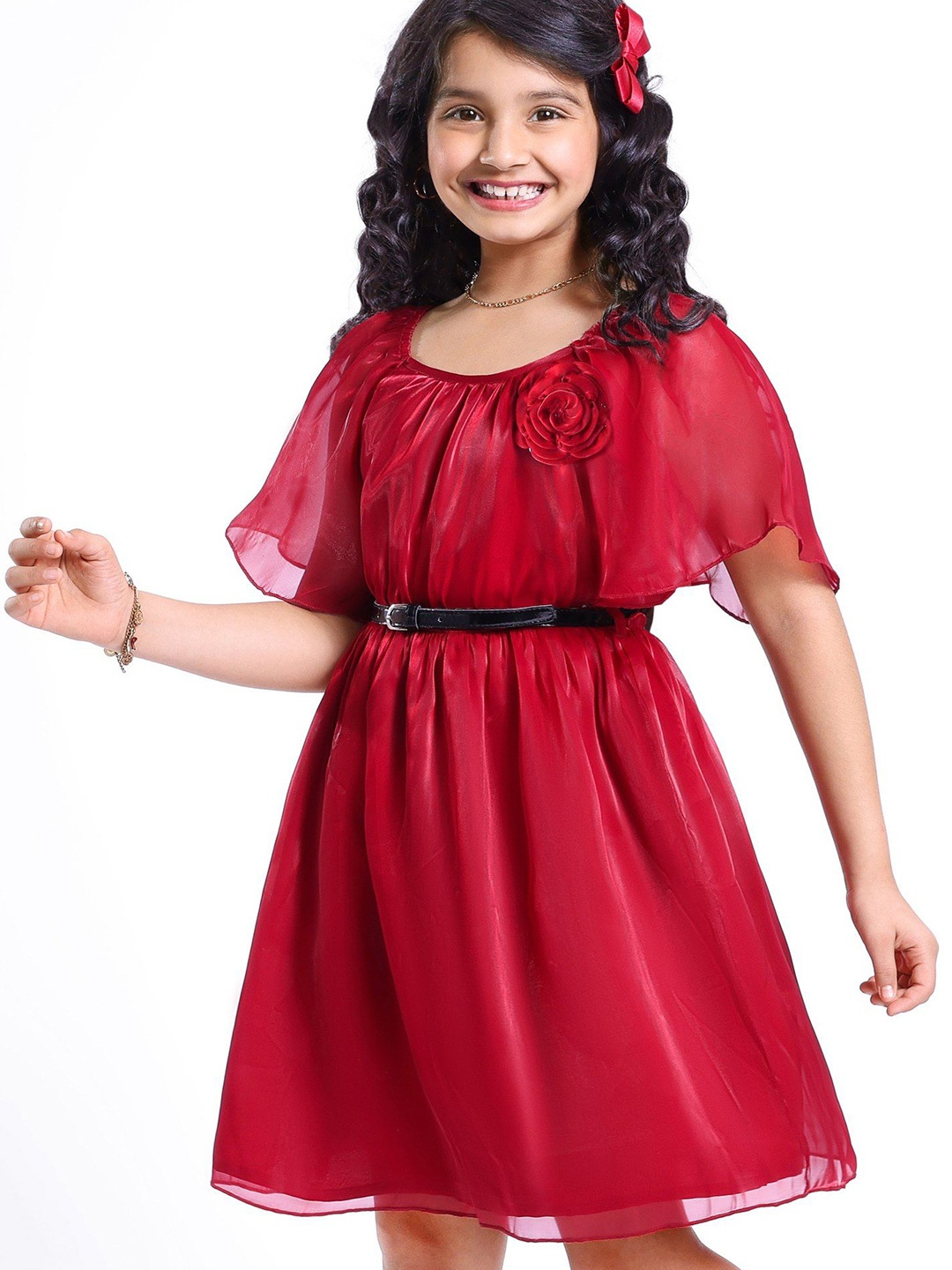 

Hola Bonita Cape Sleeve Fit & Flare Dress, Red