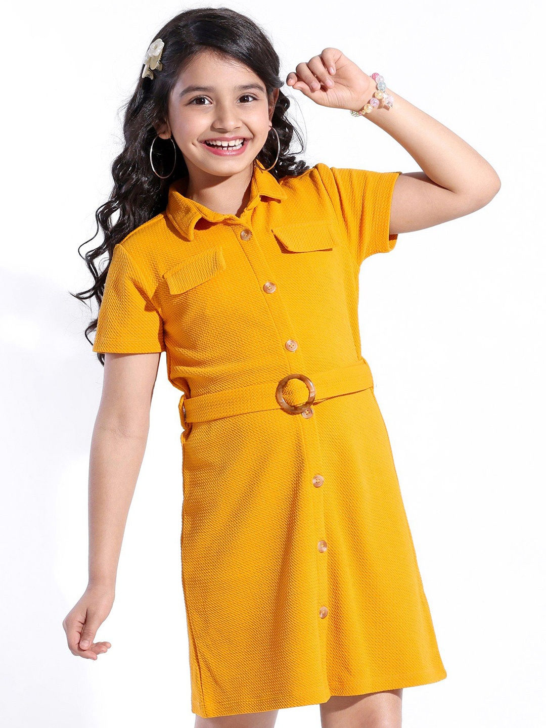 

Hola Bonita Textured Shirt Dress, Yellow