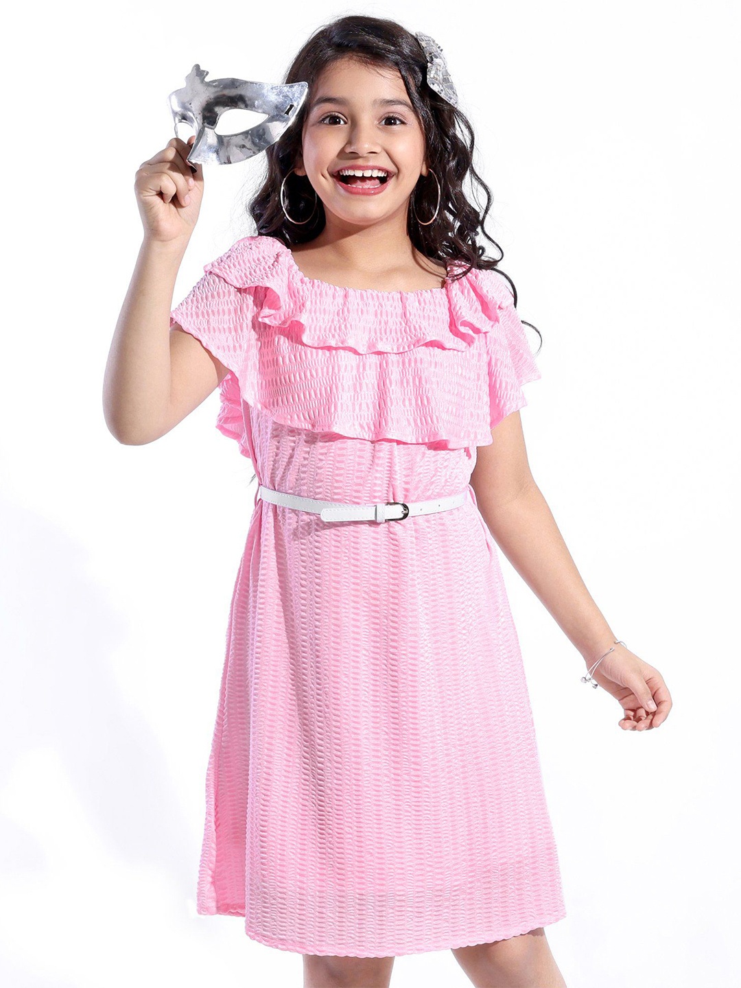 

Hola Bonita Girls Flutter Sleeve Layered A-Line Dress, Pink