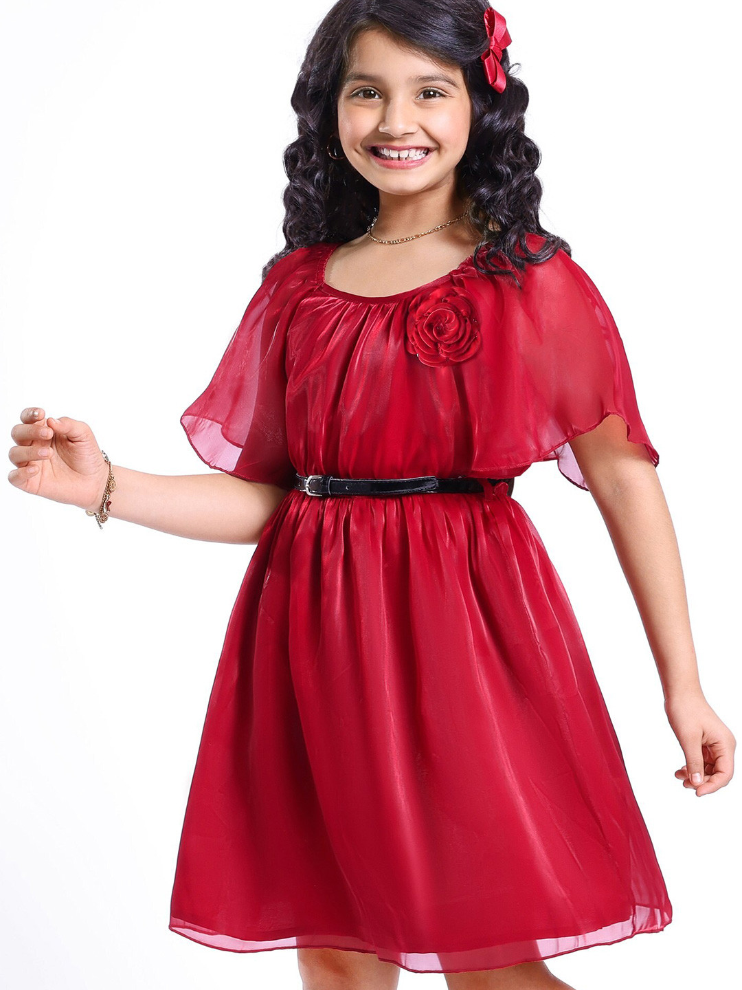 

Hola Bonita Flared Sleeves Fit & Flare Dress, Red