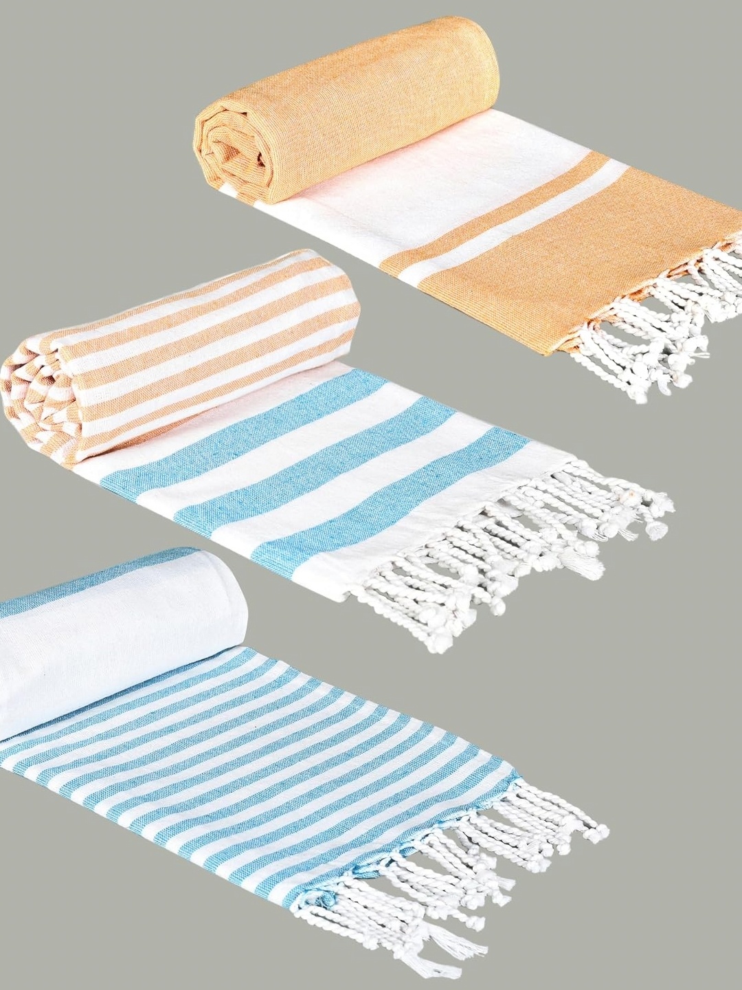 

Homerz Blue & Orange Pack Of 3 Striped Cotton 210 GSM Bath Towel