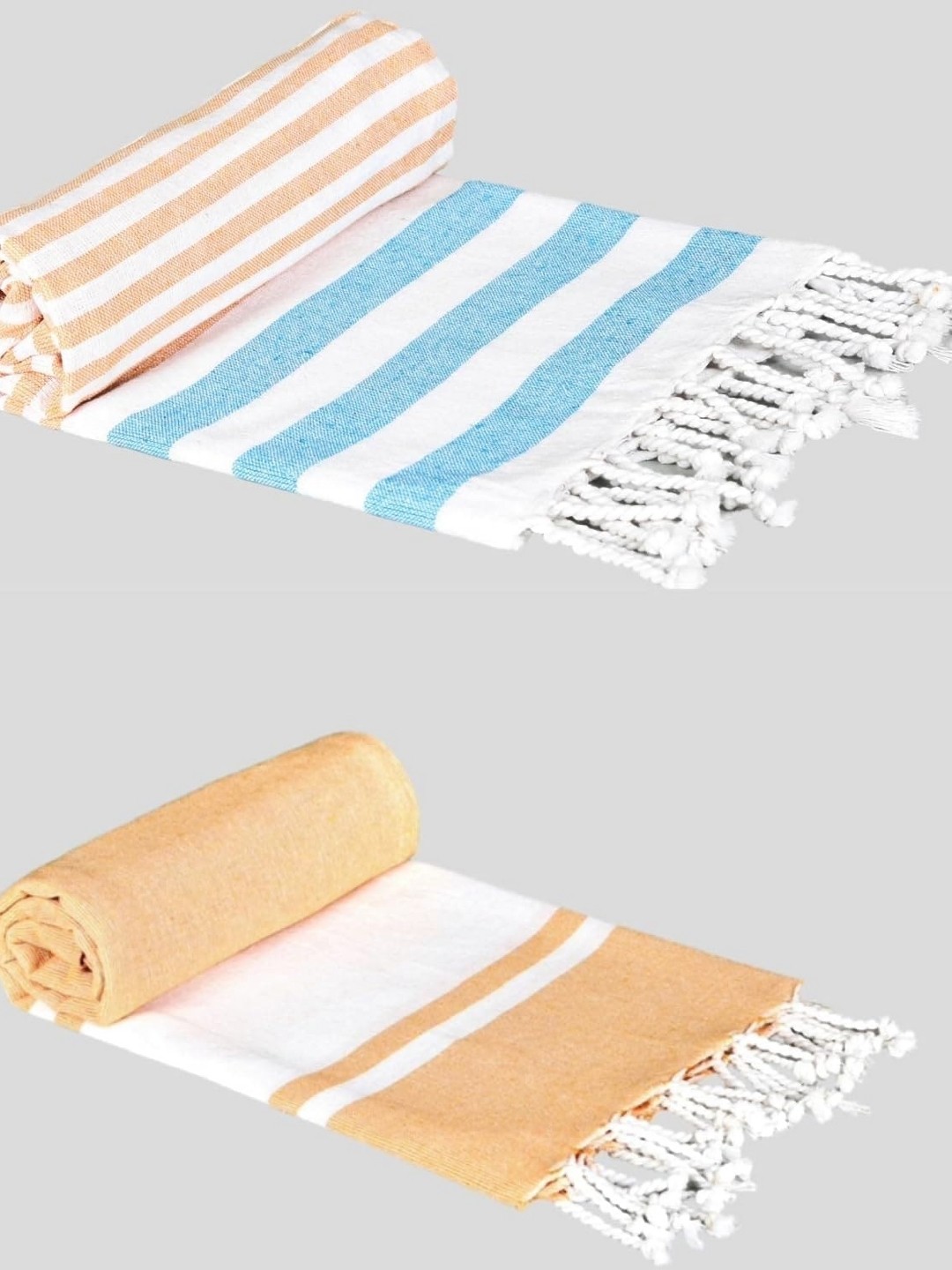 

Homerz White & Blue Pack Of 2 Striped Cotton 210 GSM Bath Towel