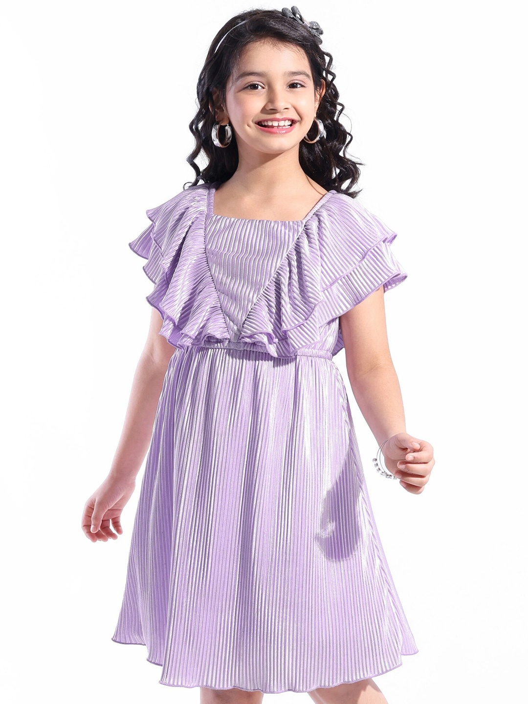 

Hola Bonita Striped Flutter Sleeves A-Line Dress, Lavender