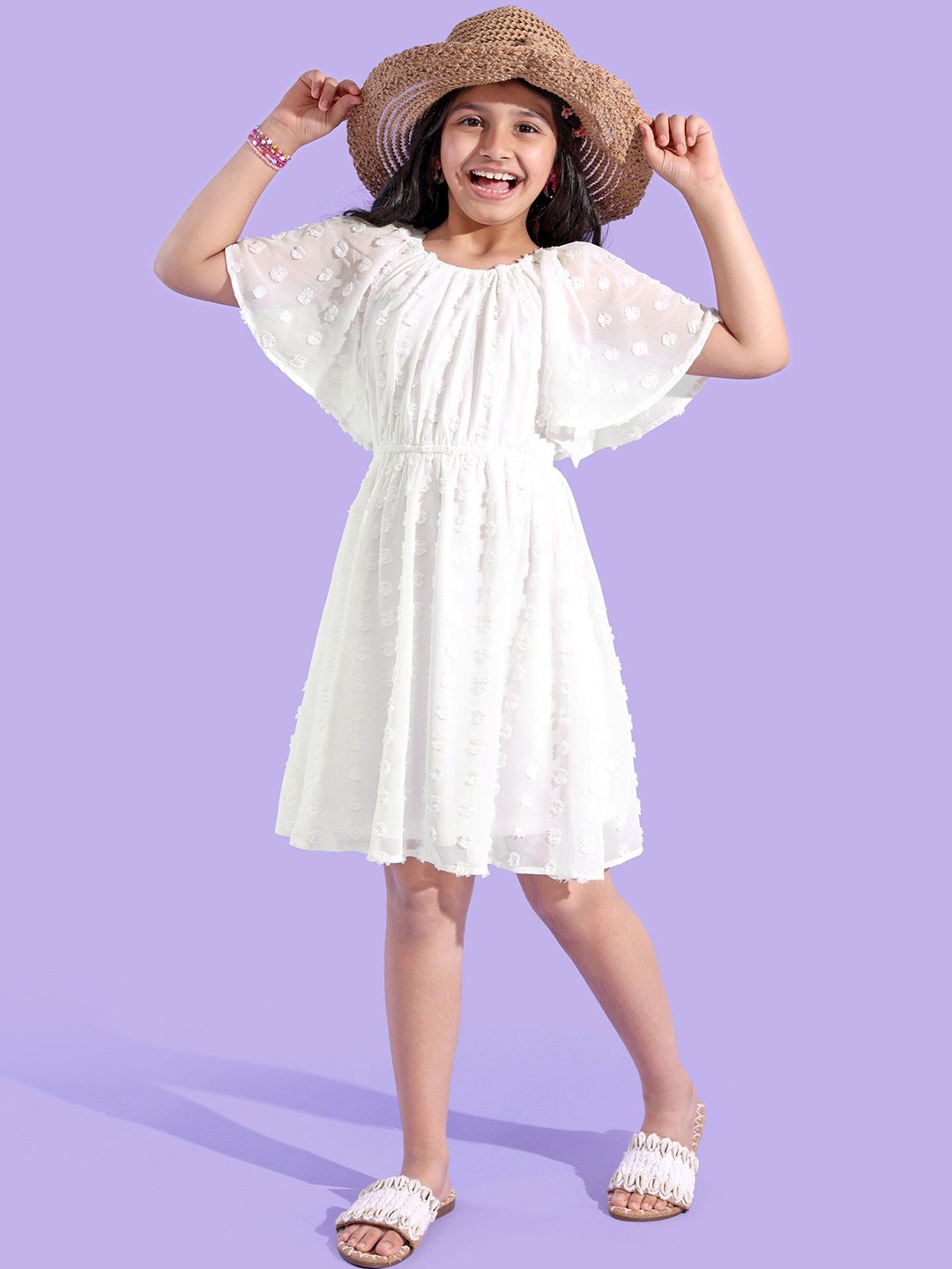 

Hola Bonita Flared Sleeve Georgette Fit & Flare Dress, White