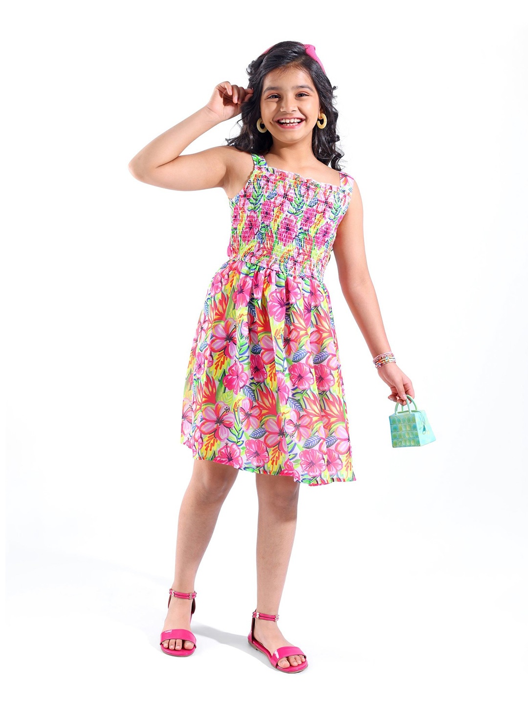 

Hola Bonita Floral Print Georgette Fit & Flare Dress, Pink