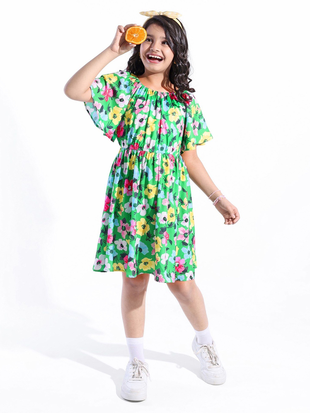

Hola Bonita Girls Floral Print A line Dress, Green