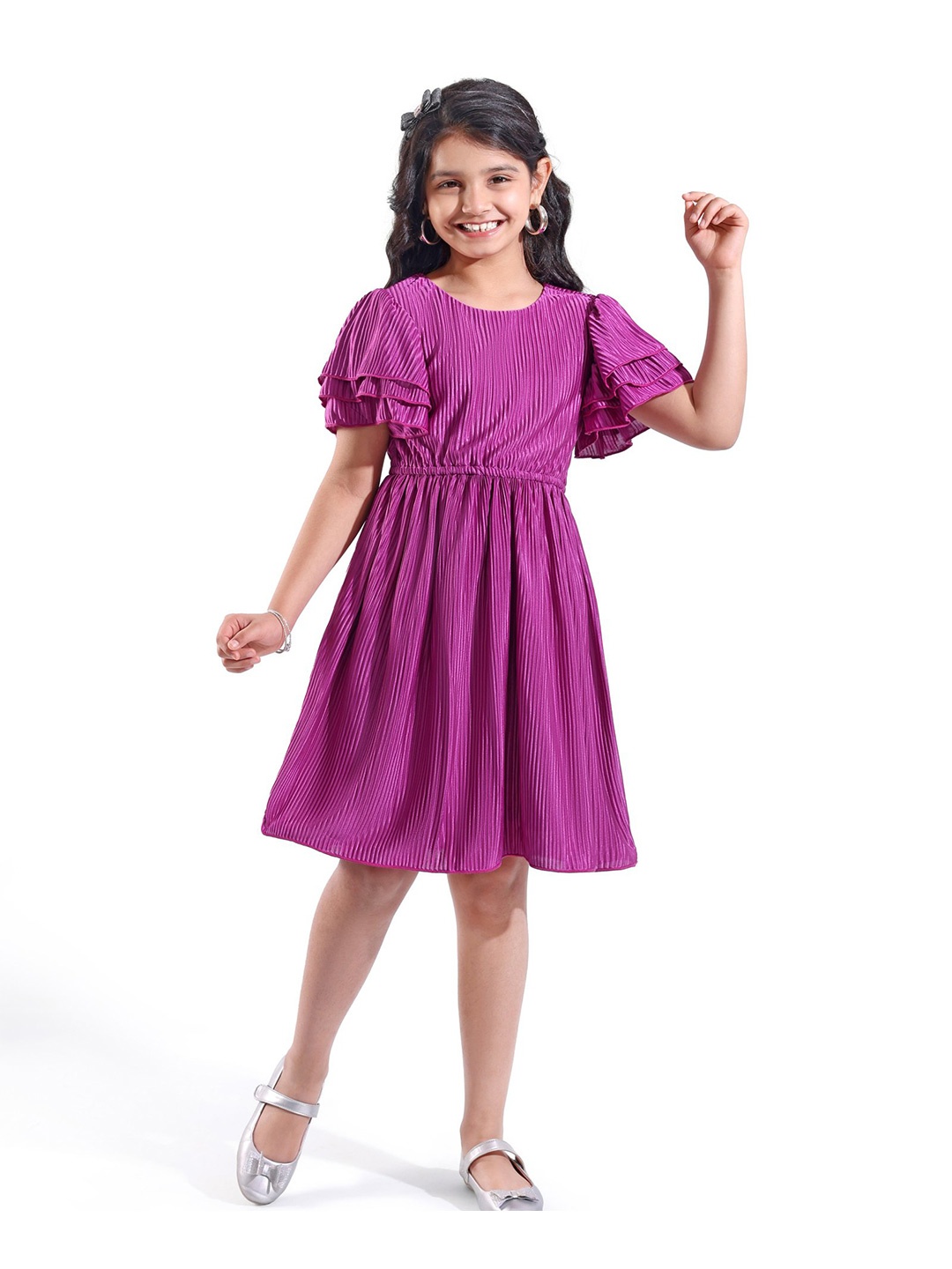 

Hola Bonita Girls Flared Sleeve Layered Fit & Flare Dress, Purple